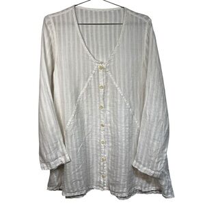 Lithuanian Linen Button Front Tunic Top Natural Fiber Minimalist Boho White  ~ M